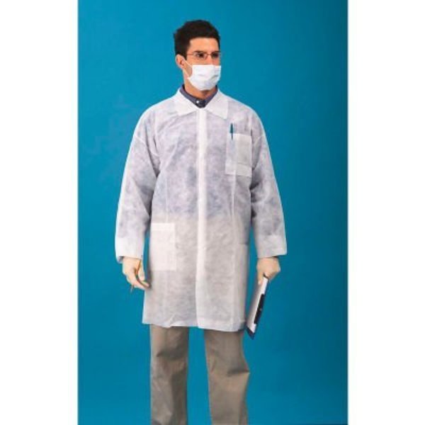 Keystone Safety Polypropylene Lab Coat, 3 Pockets, Open Wrists, Snap Front, Single Collar, White, 3XL, 30/CS LC3-WO-NW-3XL